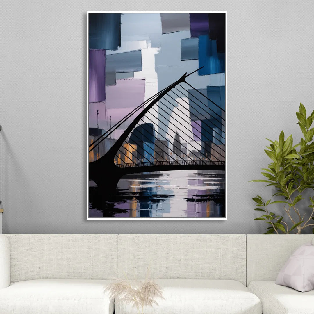Samuel Beckett Bridge Silhouette Sitting Room - White Canvas Wall Art