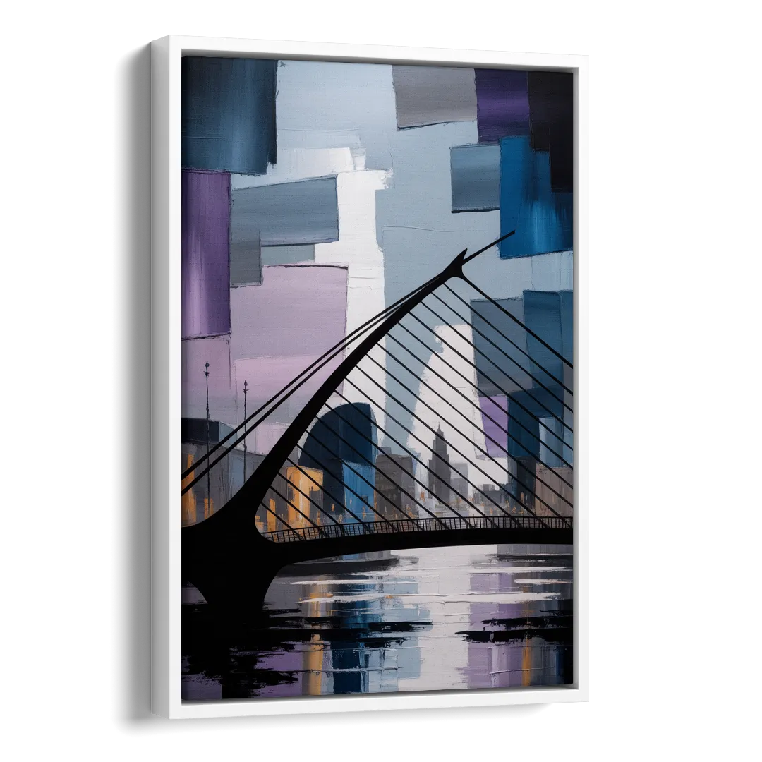 Samuel Beckett Bridge Silhouette Side - White Canvas Wall Art