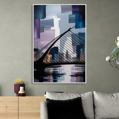 Samuel Beckett Bridge Silhouette Living Room - White Canvas Wall Art