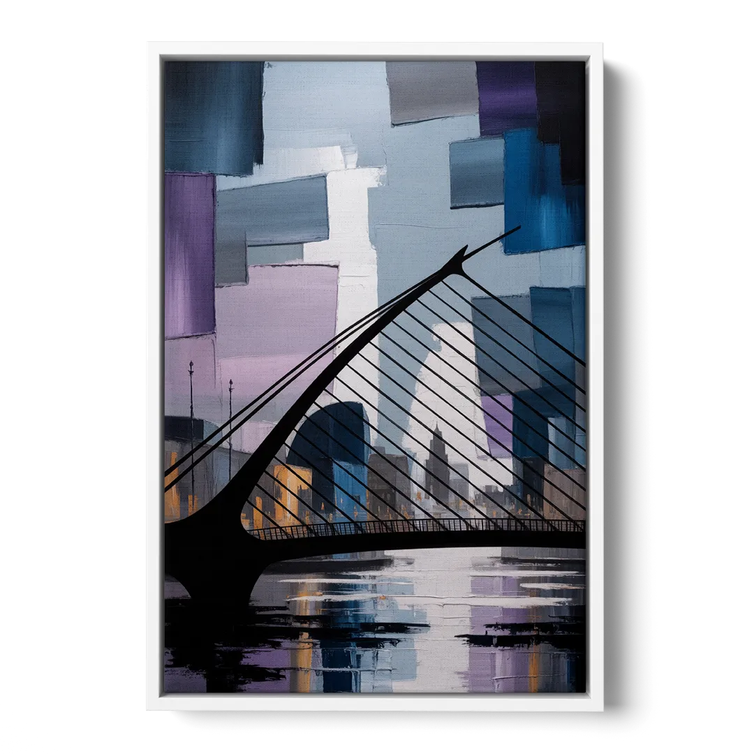 Samuel Beckett Bridge Silhouette Front - White Canvas Wall Art
