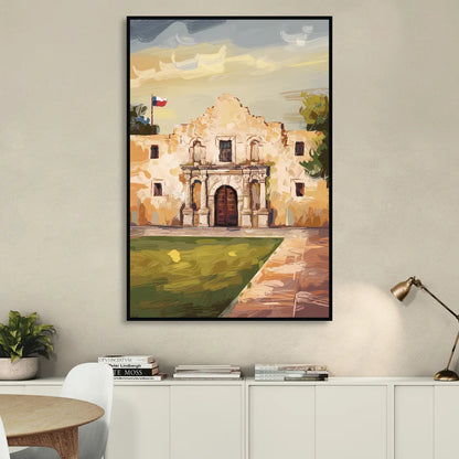 San Antonio Alamo Tribute Living Room - Black Canvas Wall Art