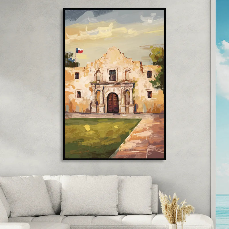 San Antonio Alamo Tribute Sitting Room - Black Canvas Wall Art