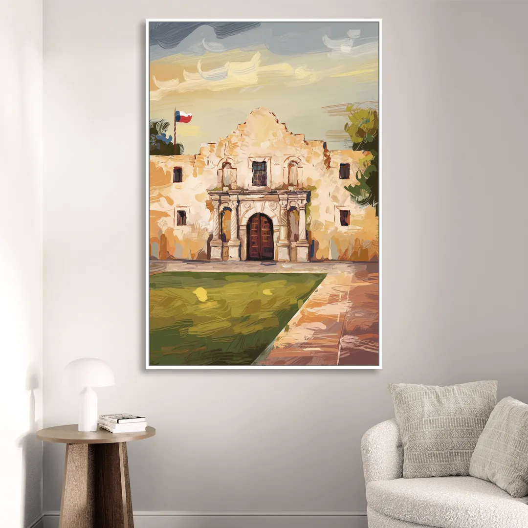 San Antonio Alamo Tribute Living Room - White Canvas Wall Art