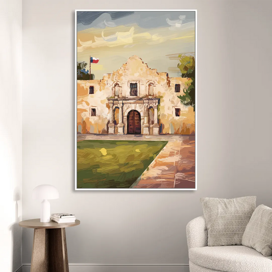 San Antonio Alamo Tribute Living Room - White Canvas Wall Art