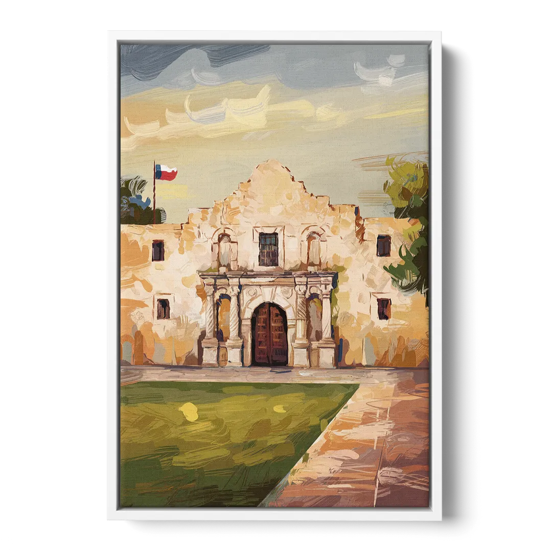 San Antonio Alamo Tribute Front - White Canvas Wall Art
