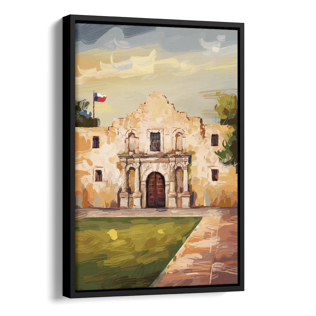 San Antonio Alamo Tribute Side - Black Canvas Wall Art