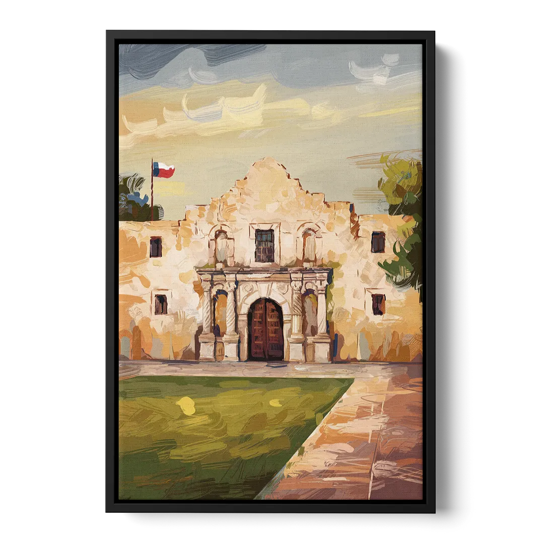 San Antonio Alamo Tribute Front - Black Canvas Wall Art