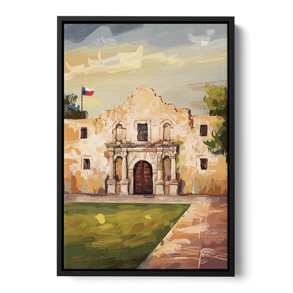 San Antonio Alamo Tribute Front - Black Canvas Wall Art