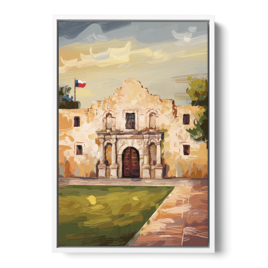 San Antonio Alamo Tribute - White Framed Canvas Wall Art - Front
