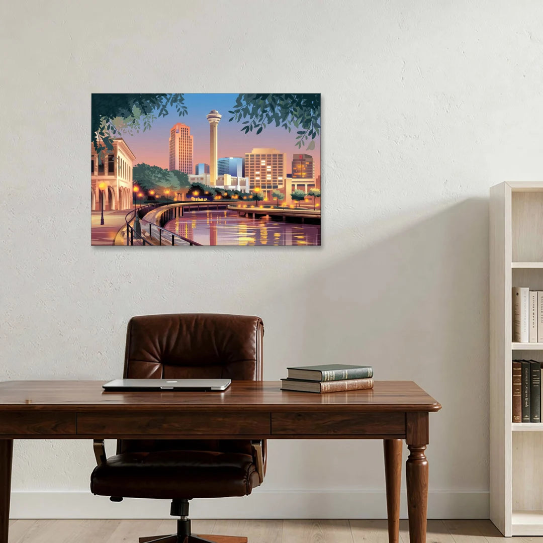 San Antonio Downtown Vibes - Canvas Wall Art - Office - 36x24