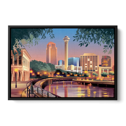 San Antonio Downtown Vibes Front - Black Canvas Wall Art