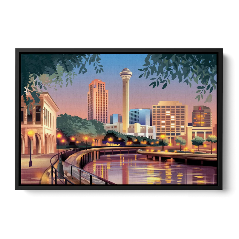 San Antonio Downtown Vibes Front - Black Canvas Wall Art