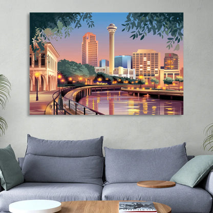 San Antonio Downtown Vibes Sitting Room - Canvas Wall Art