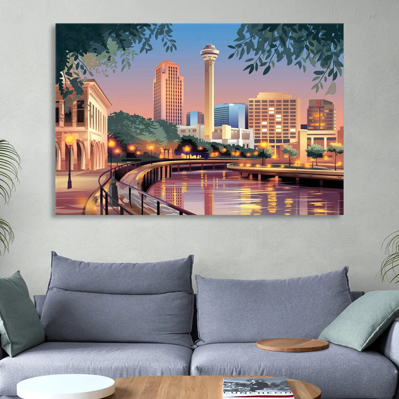 San Antonio Downtown Vibes Sitting Room - Canvas Wall Art