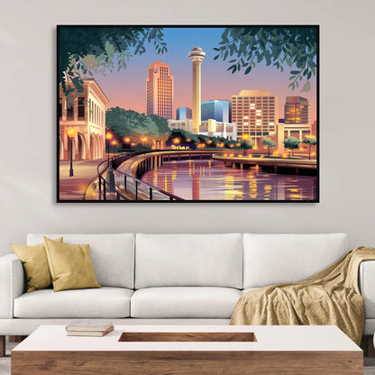San Antonio Downtown Vibes Sitting Room - Black Canvas Wall Art