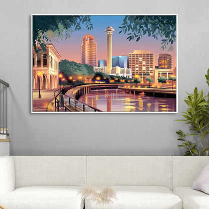 San Antonio Downtown Vibes Living Room - White Canvas Wall Art