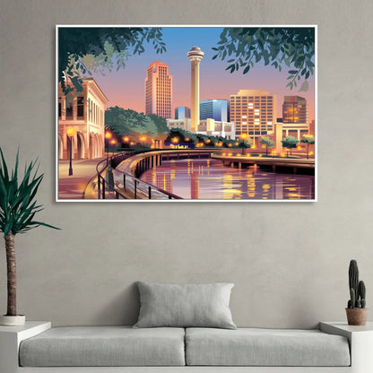 San Antonio Downtown Vibes Sitting Room - White Canvas Wall Art