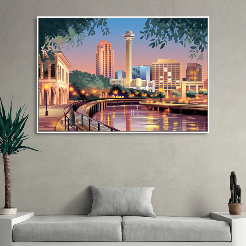 San Antonio Downtown Vibes Sitting Room - White Canvas Wall Art