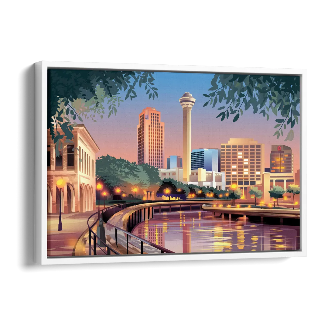 San Antonio Downtown Vibes Side - White Canvas Wall Art