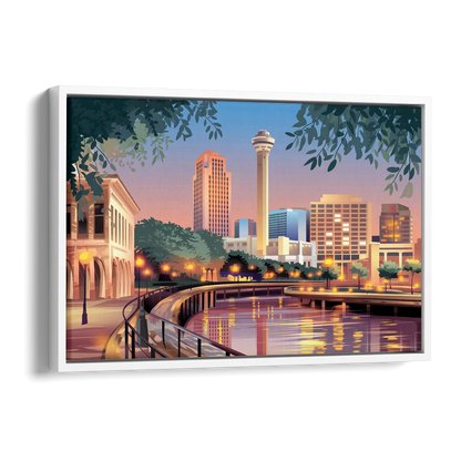 San Antonio Downtown Vibes Side - White Canvas Wall Art