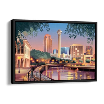 San Antonio Downtown Vibes Side - Black Canvas Wall Art