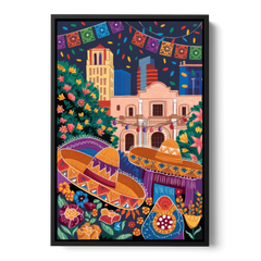 San Antonio Fiesta Colors - Black Framed Canvas Wall Art - Front