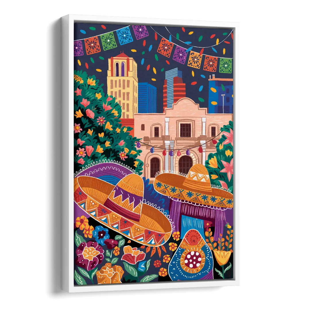 San Antonio Fiesta Colors Side - White Canvas Wall Art