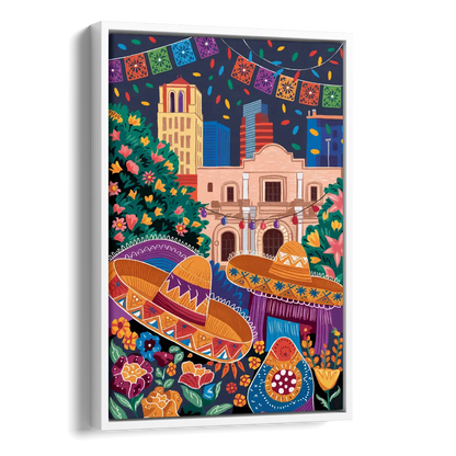 San Antonio Fiesta Colors Side - White Canvas Wall Art