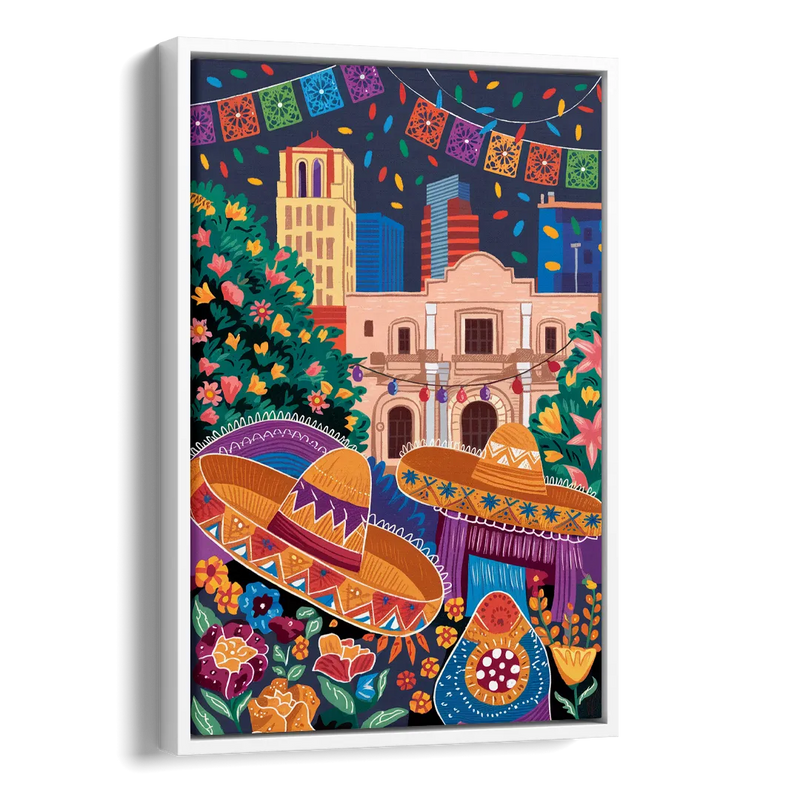 San Antonio Fiesta Colors Side - White Canvas Wall Art
