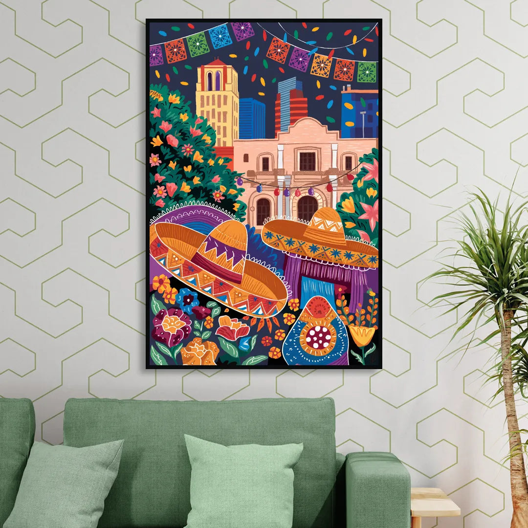 San Antonio Fiesta Colors Sitting Room - Black Canvas Wall Art