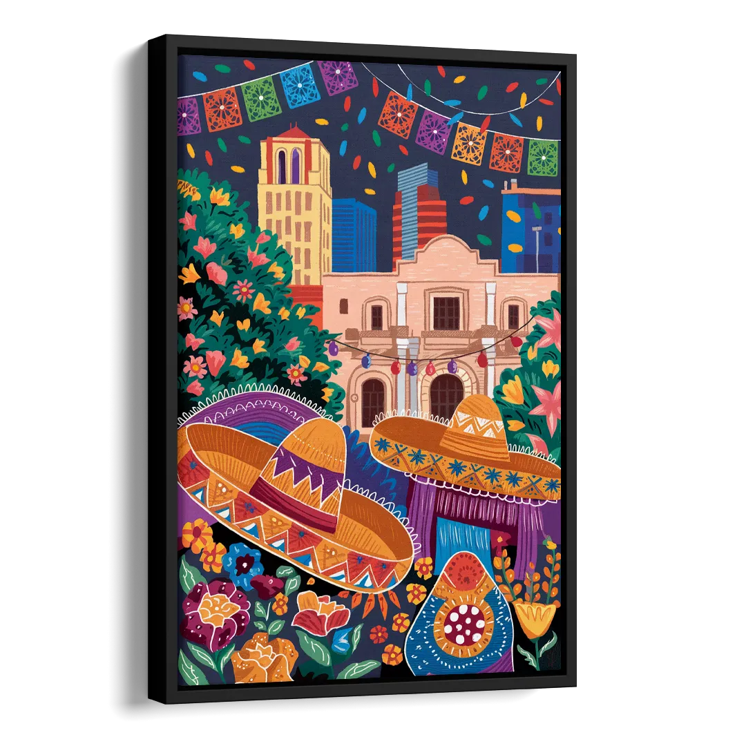San Antonio Fiesta Colors Side - Black Canvas Wall Art