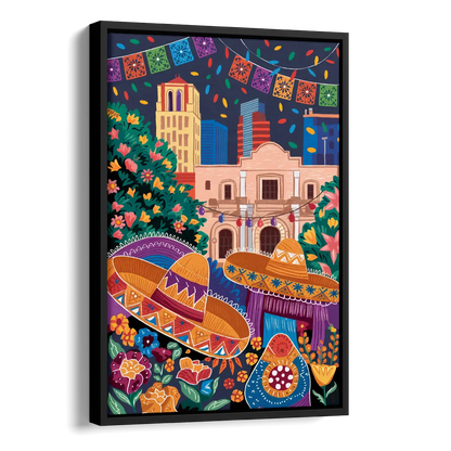 San Antonio Fiesta Colors Side - Black Canvas Wall Art
