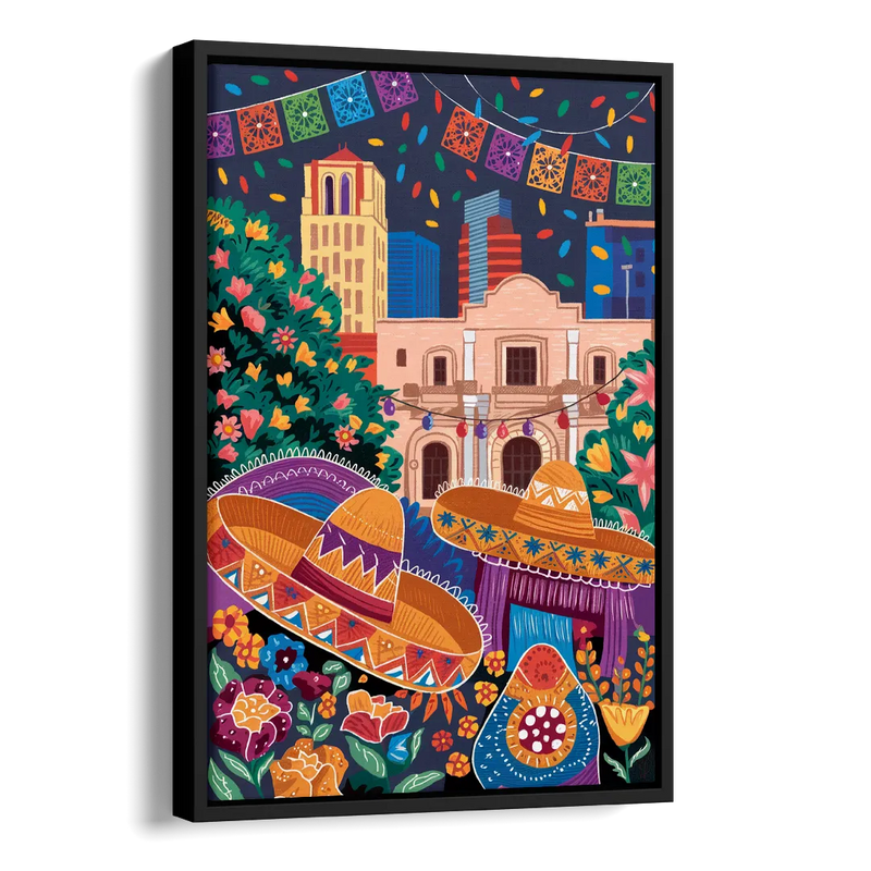 San Antonio Fiesta Colors Side - Black Canvas Wall Art