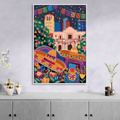San Antonio Fiesta Colors Living Room - White Canvas Wall Art