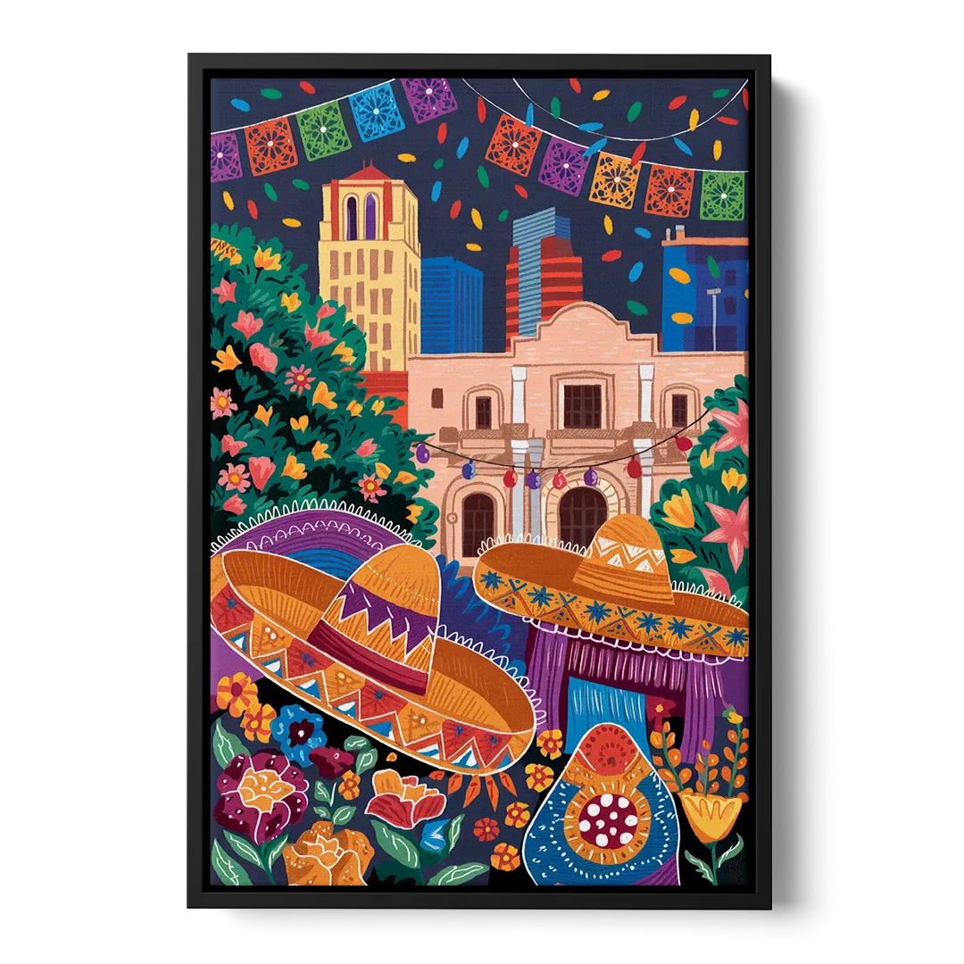 San Antonio Fiesta Colors Front - Black Canvas Wall Art