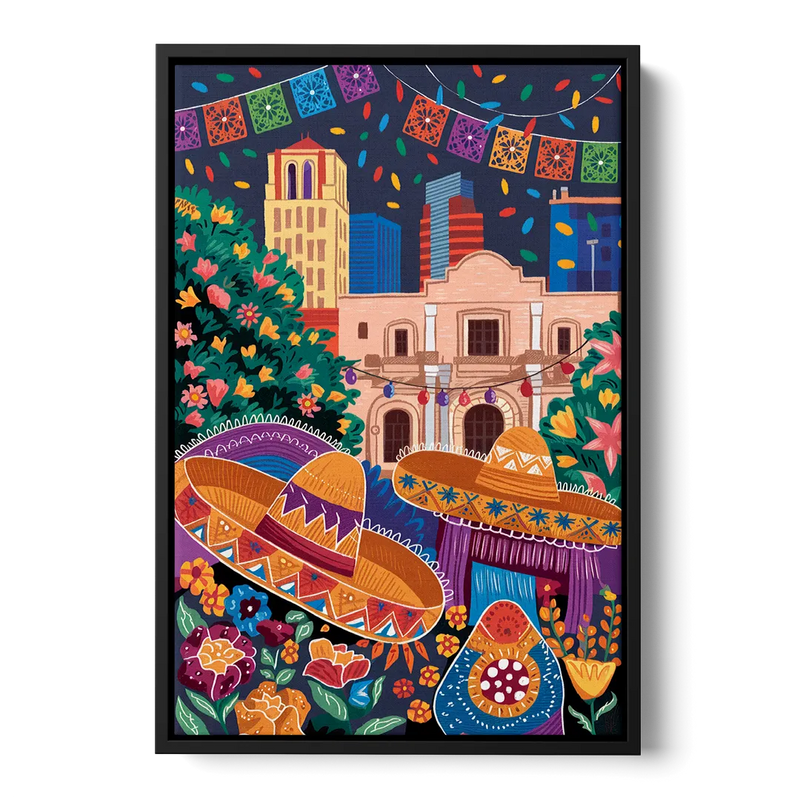 San Antonio Fiesta Colors Front - Black Canvas Wall Art