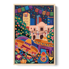 San Antonio Fiesta Colors - Oak Framed Canvas Wall Art - Front