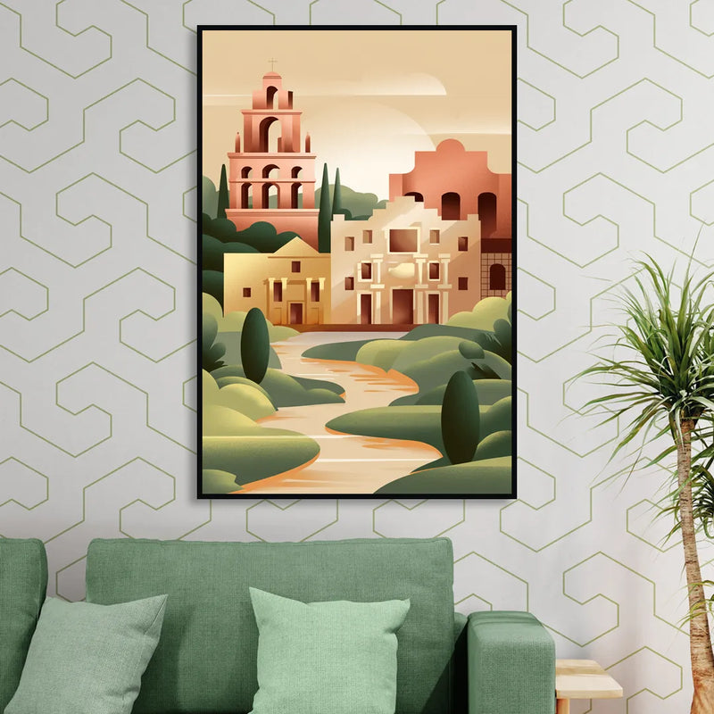 San Antonio Historic Missions Living Room - Black Canvas Wall Art