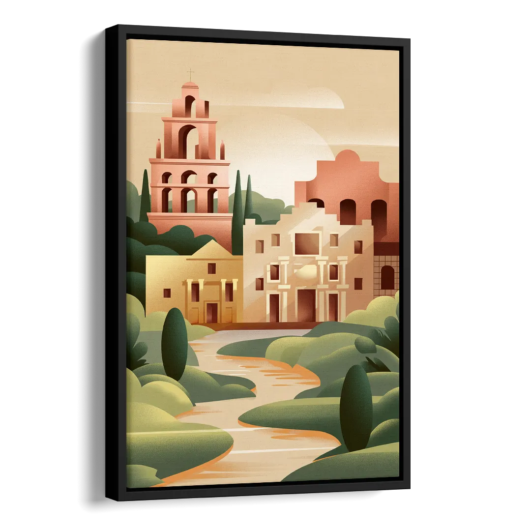 San Antonio Historic Missions Side - Black Canvas Wall Art