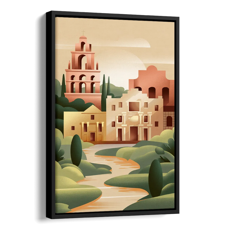 San Antonio Historic Missions Side - Black Canvas Wall Art