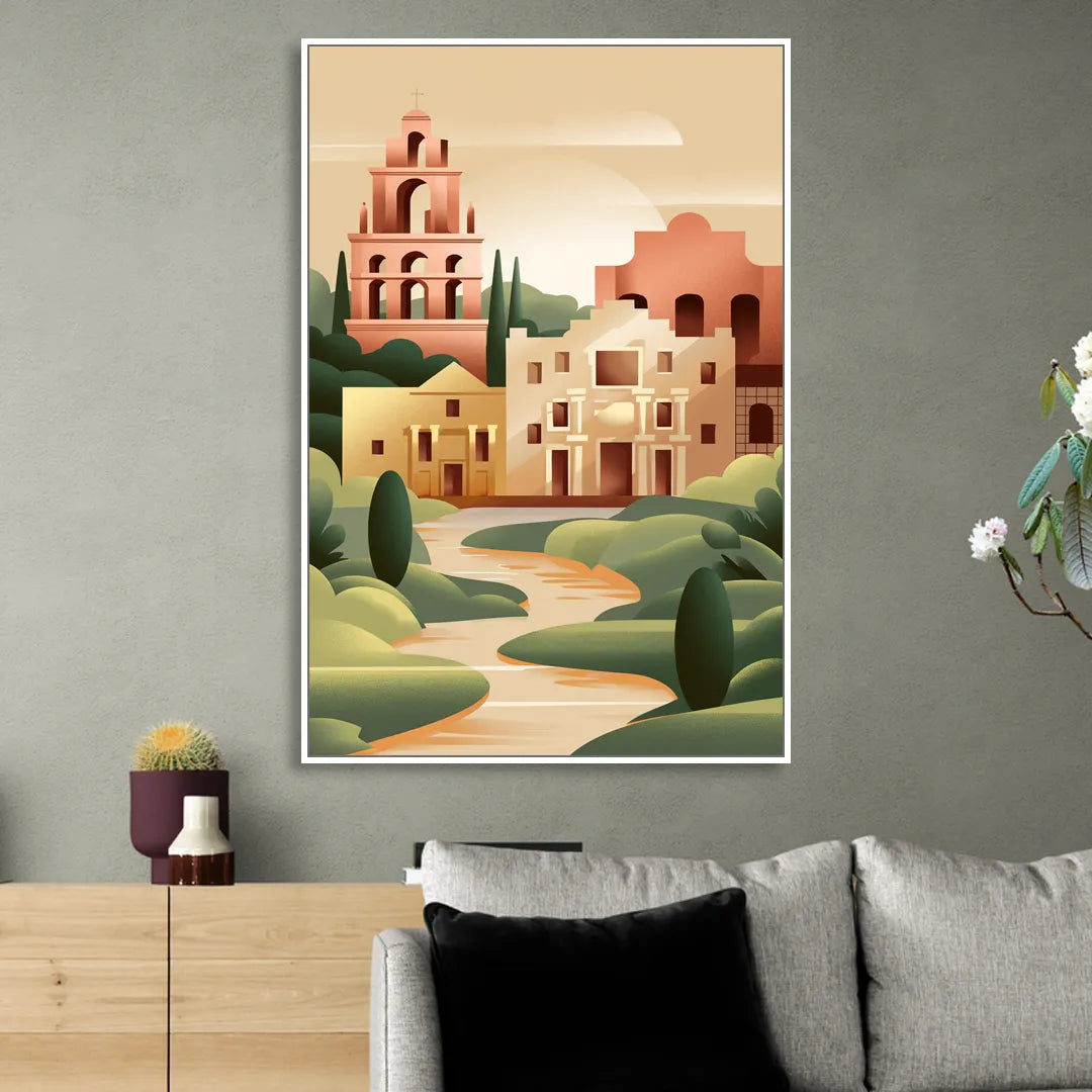 San Antonio Historic Missions Living Room - White Canvas Wall Art