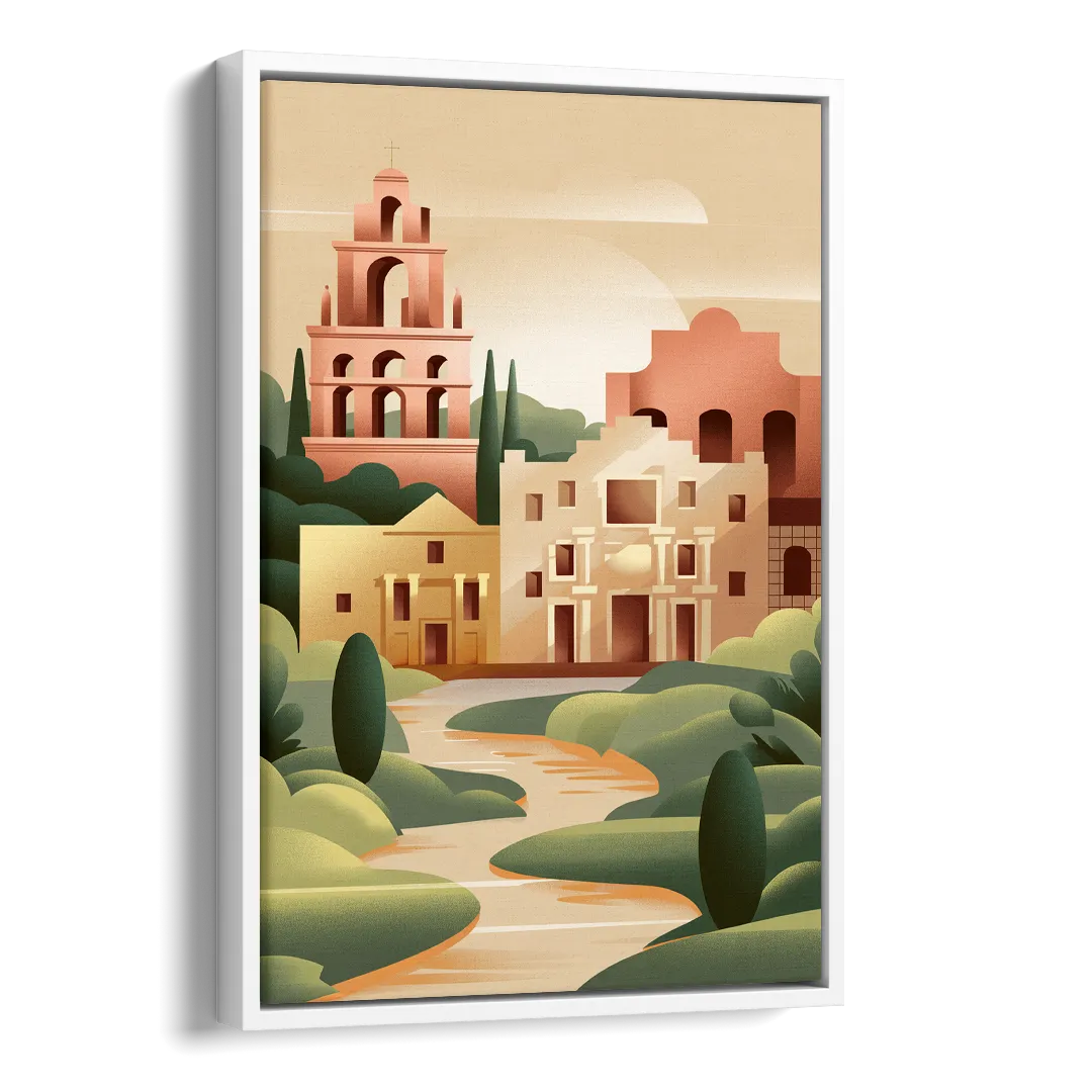 San Antonio Historic Missions Side - White Canvas Wall Art