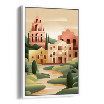 San Antonio Historic Missions Side - White Canvas Wall Art