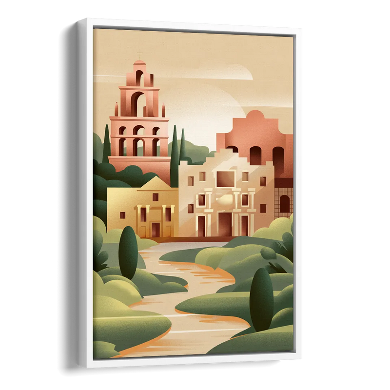 San Antonio Historic Missions Side - White Canvas Wall Art