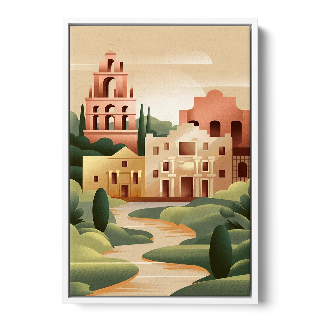 San Antonio Historic Missions Front - White Canvas Wall Art
