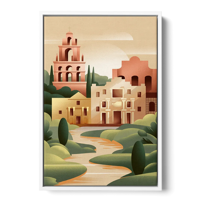 San Antonio Historic Missions Front - White Canvas Wall Art