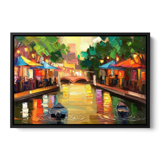 San Antonio Riverwalk Charm - Black Framed Canvas Wall Art - Front