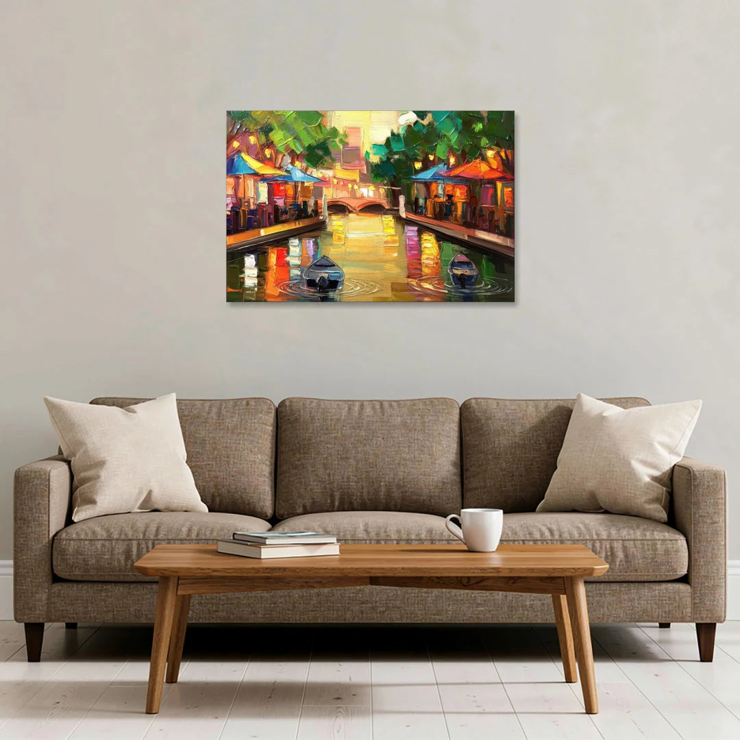 San Antonio Riverwalk Charm - Canvas Wall Art - Sofa - 36x24