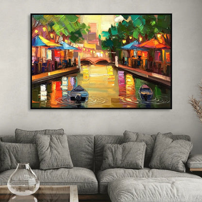 San Antonio Riverwalk Charm Sitting Room - Black Canvas Wall Art