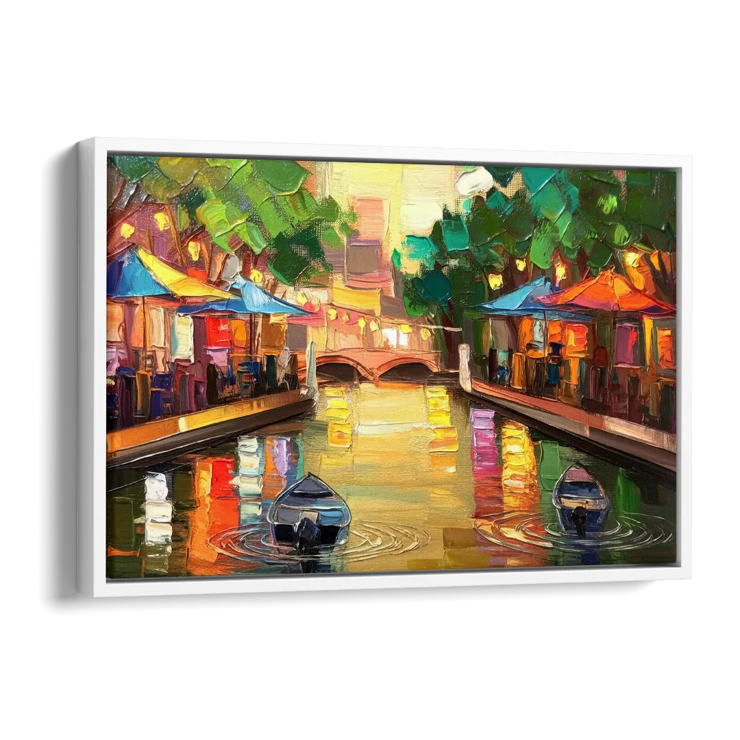 San Antonio Riverwalk Charm Side - White Canvas Wall Art